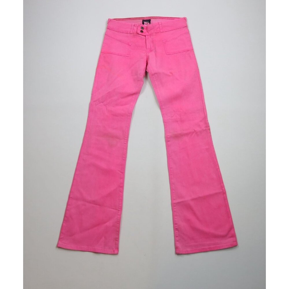 Vintage 90s Y2K Von Dutch Womens 27 Distressed Babydoll Flared Pants Pink USA